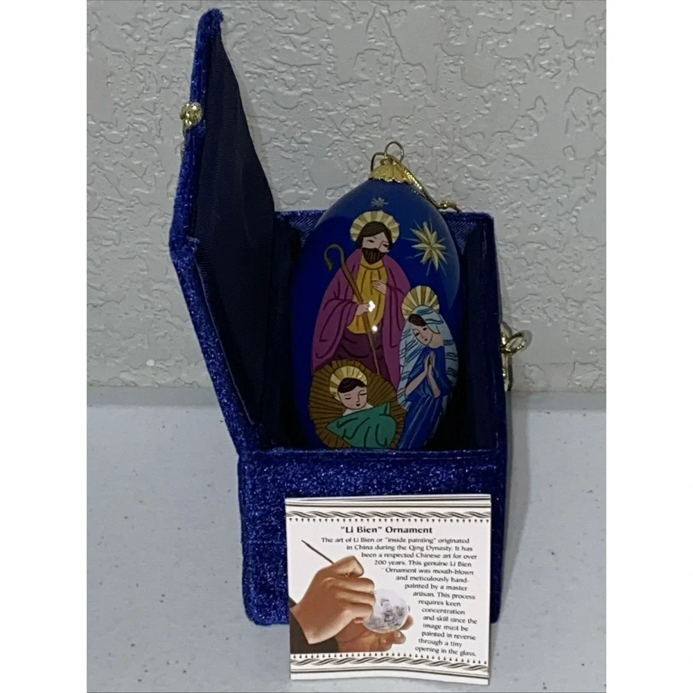 Lot Of 2 Li Bien Christmas Ornaments Glass Teardrop Mary Jesus Nativity In Box